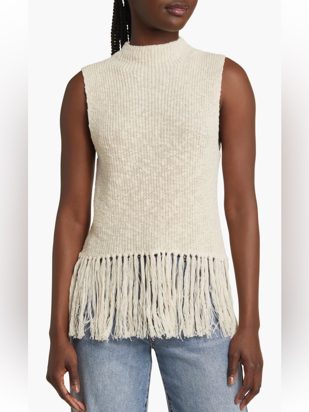 Rails Astrid Fringe Hem Knit Tank top shirt blouse sweater Ecru cream medium NWT